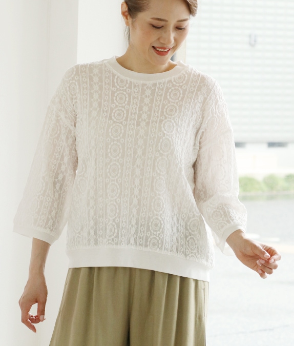 【1/14(水)10時～1/26(月)13時迄優待価格15％OFF】綿レースプルオーバー