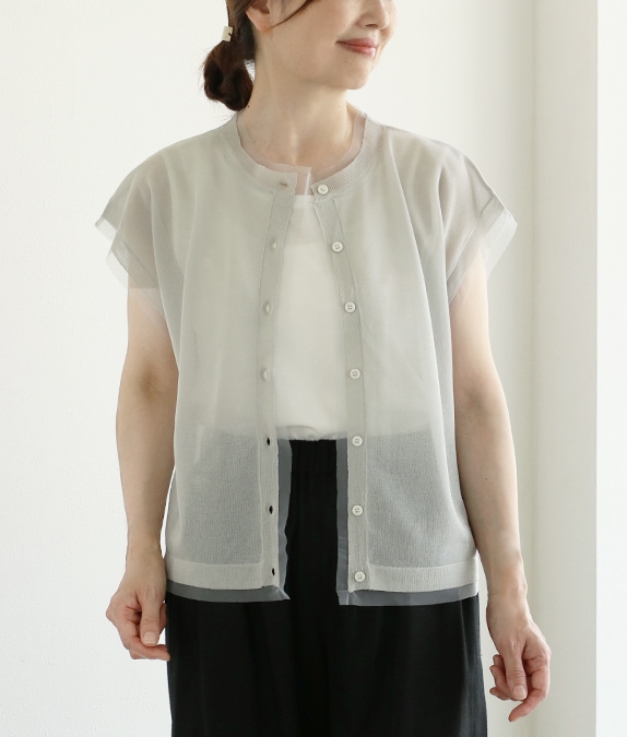 【SALE50%OFF】別布チュール使いニットカーディガン