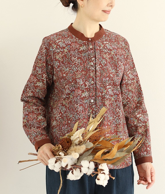 【SALE40％OFF】花と鳥のコーデュロイブラウス
