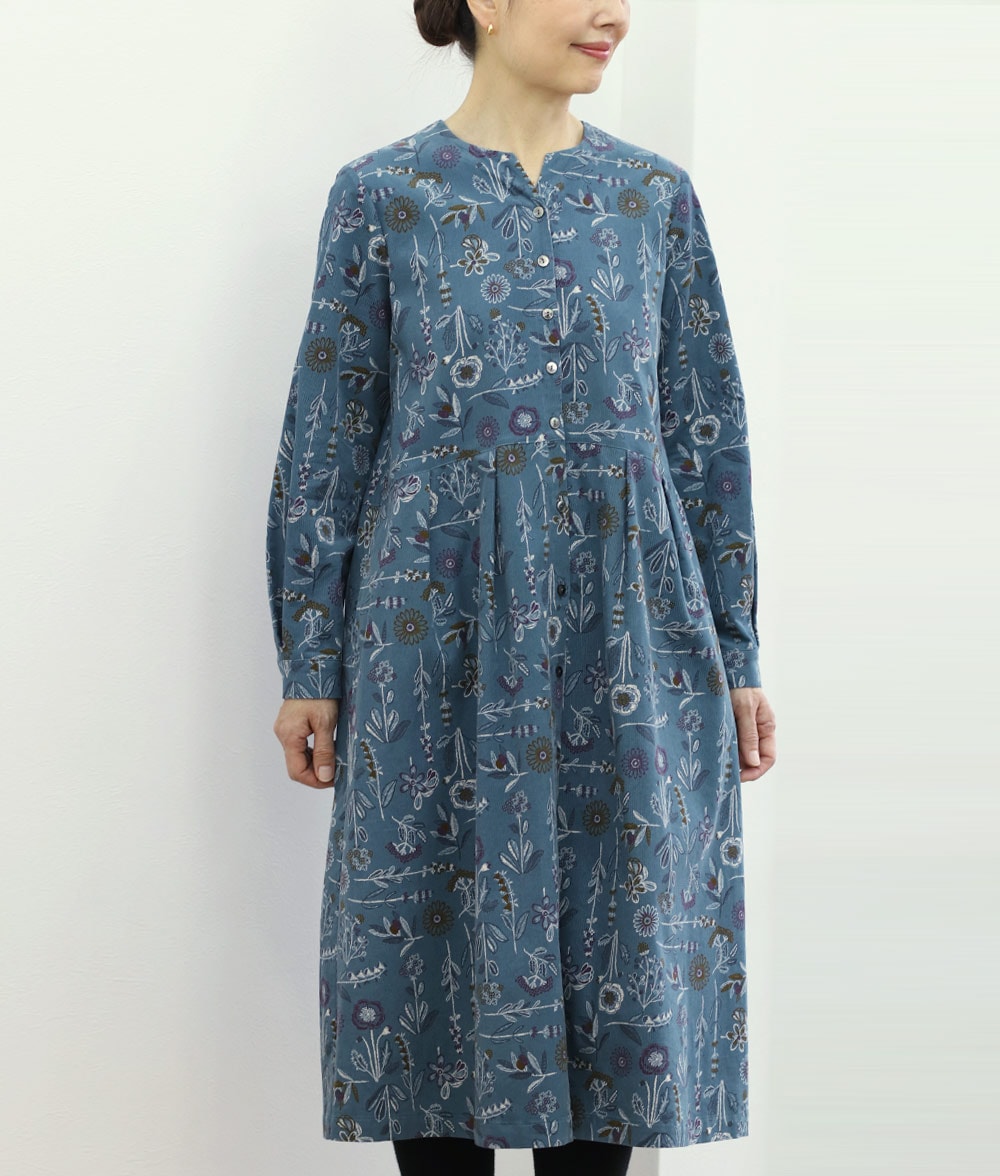 【SALE20%OFF】コーディロイ草花柄ワンピース