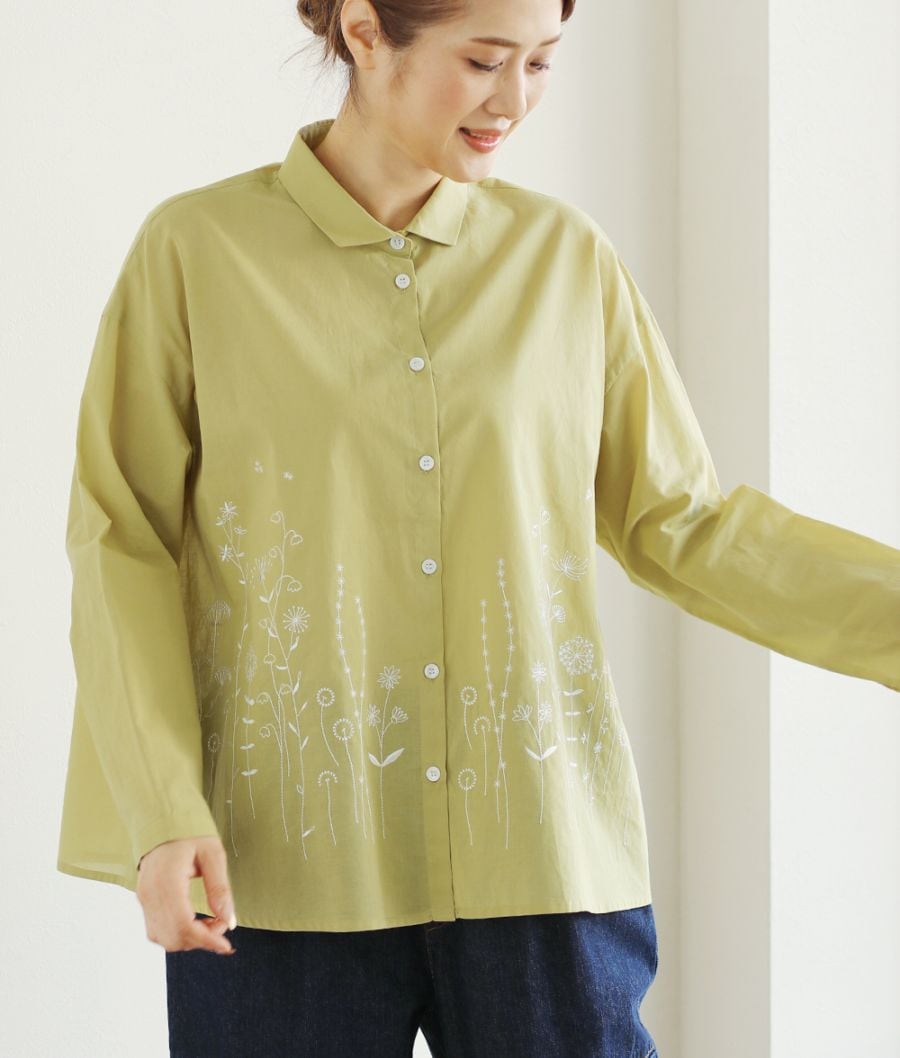 草花刺繍ブラウス前開き