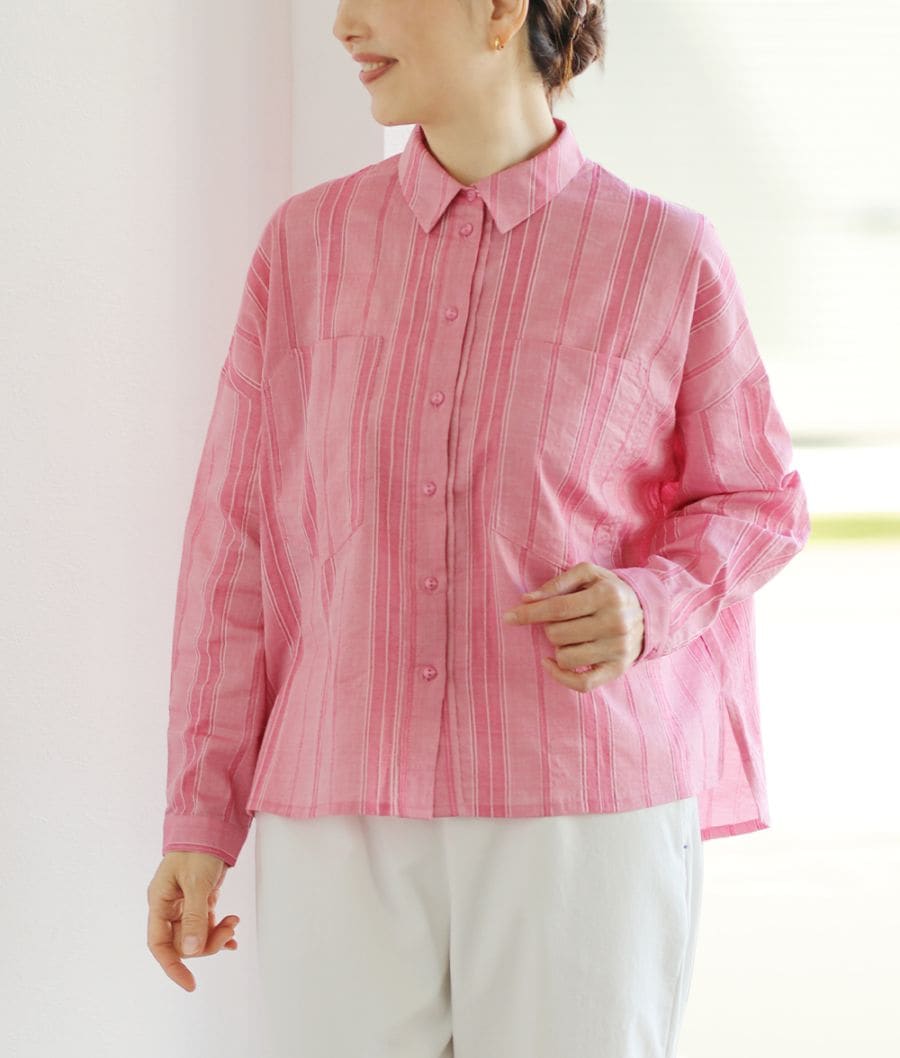 コットンドビーストライプブラウス