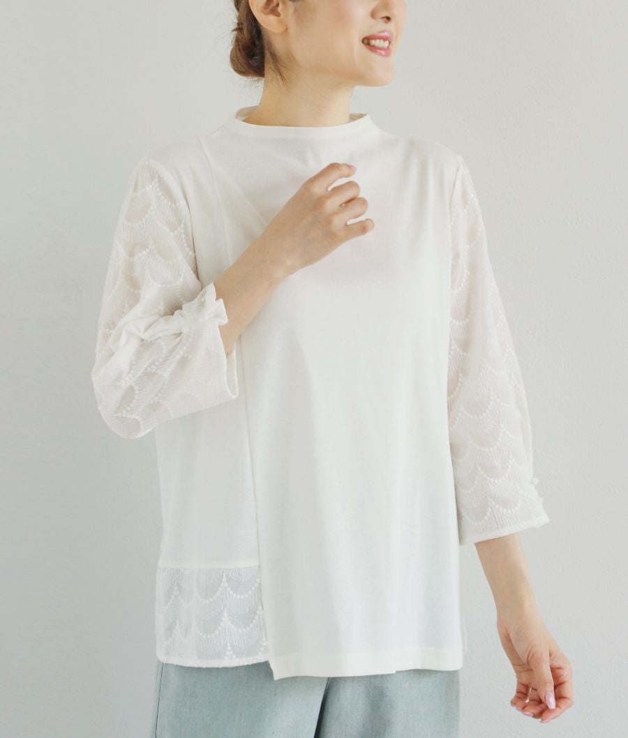スカラップ刺繍レースアシメプルオーバー