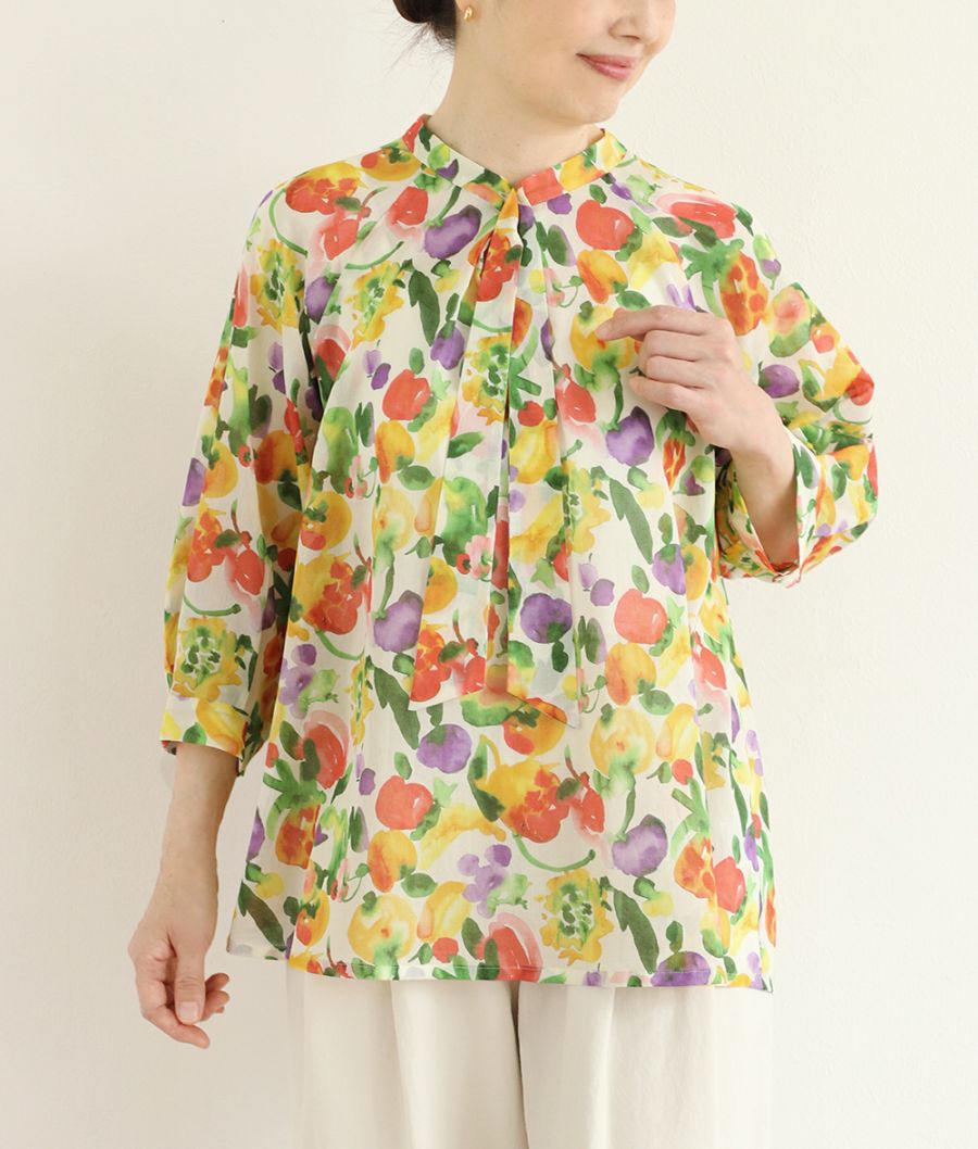 水彩フラワーシフォンブラウス