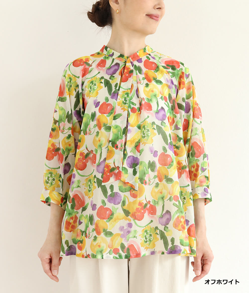 【SALE30%OFF】水彩フラワーシフォンブラウス