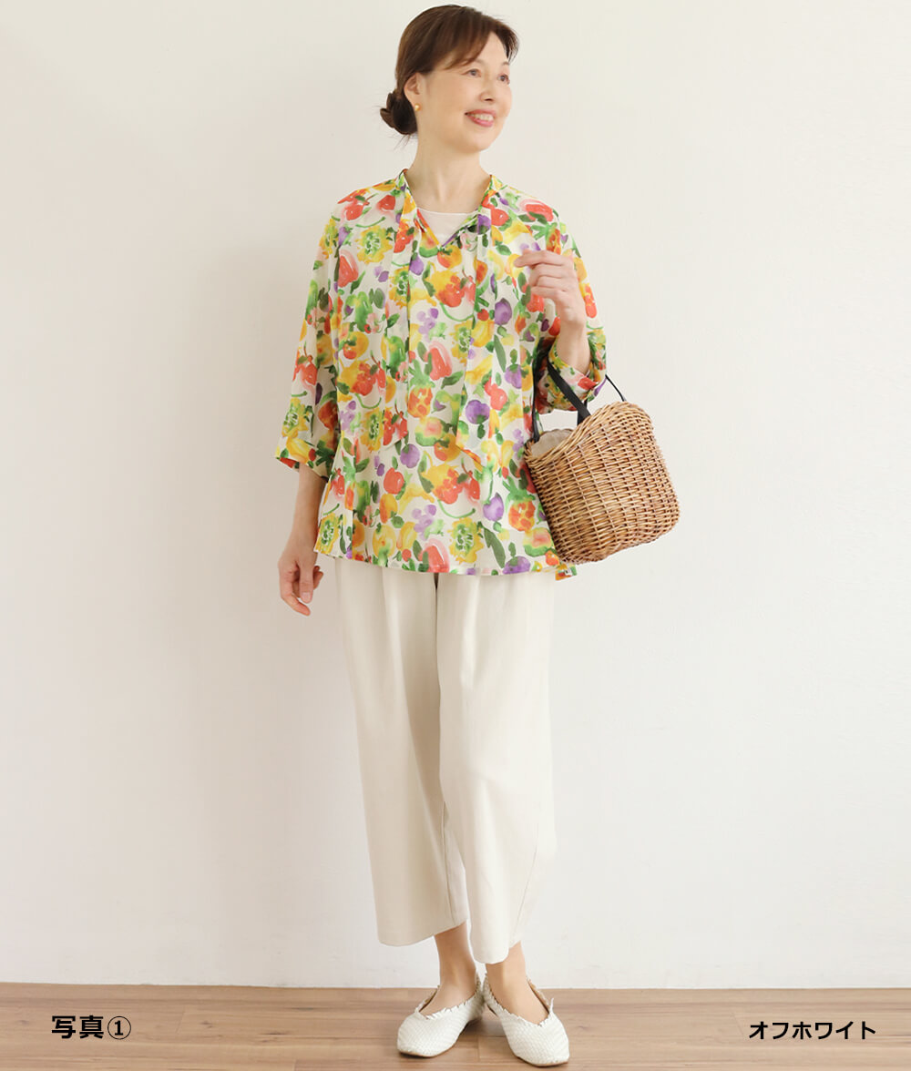 【SALE30%OFF】水彩フラワーシフォンブラウス