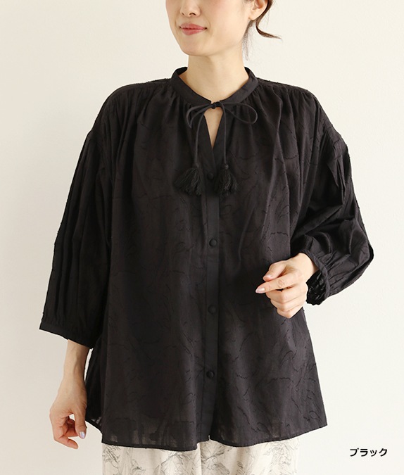 フラワーカットジャカードブラウスl 40代・50代からの婦人服  