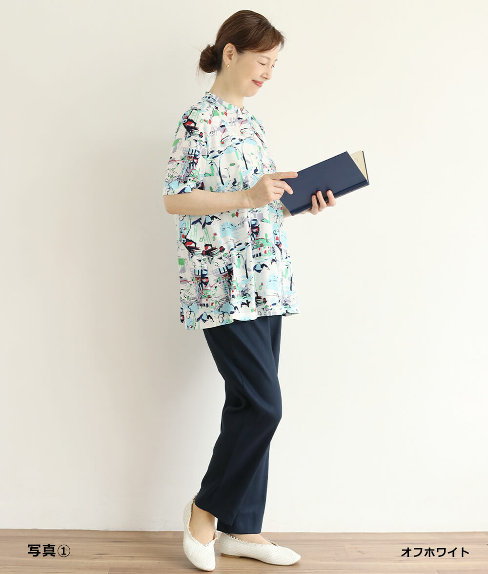 OLLEBOREBLAカラフル風景画七 　分袖チュニック 風景画スケッチチュニックl 50代・60代からの婦人服 オルウェイズ公式