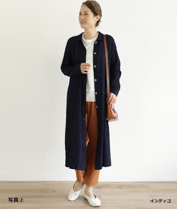 【SALE20%OFF】ダブルガーゼインディゴワンピース
