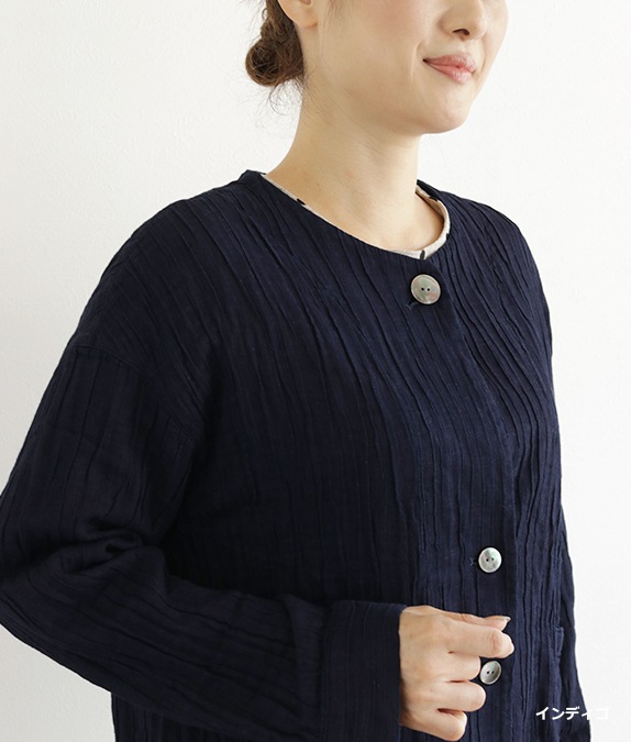 ダブルガーゼインディゴジャケット 40代・50代からの婦人服