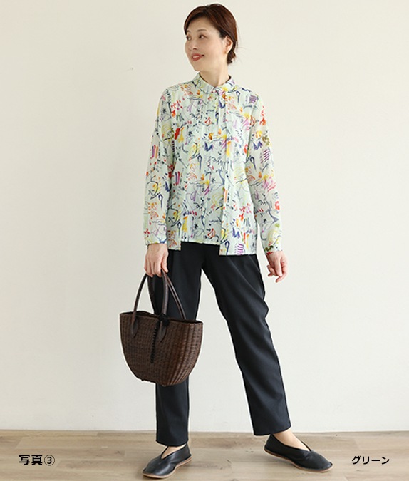POOL いろいろの服 コットンツイルチェックブラウス ミント 20％OFF】ブラウス パネルチェック/ブラウス,トップス オーガニック