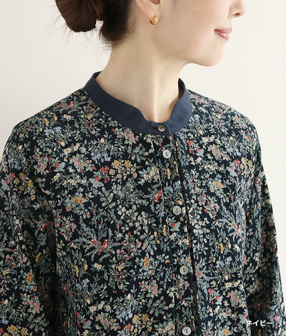【SALE40％OFF】花と鳥のコーデュロイブラウス