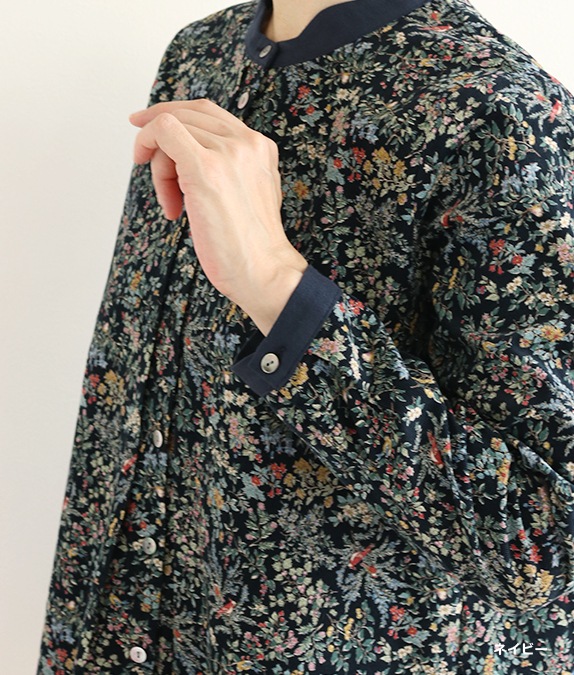 【SALE40％OFF】花と鳥のコーデュロイブラウス