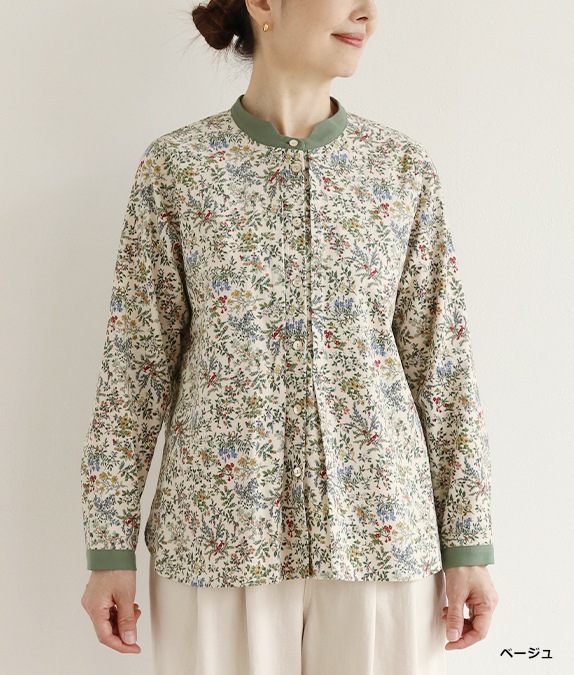 【SALE40％OFF】花と鳥のコーデュロイブラウス