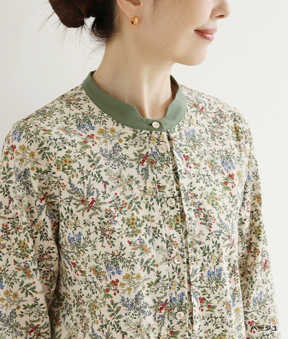 【SALE40％OFF】花と鳥のコーデュロイブラウス