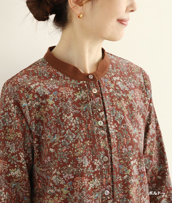 【SALE40％OFF】花と鳥のコーデュロイブラウス