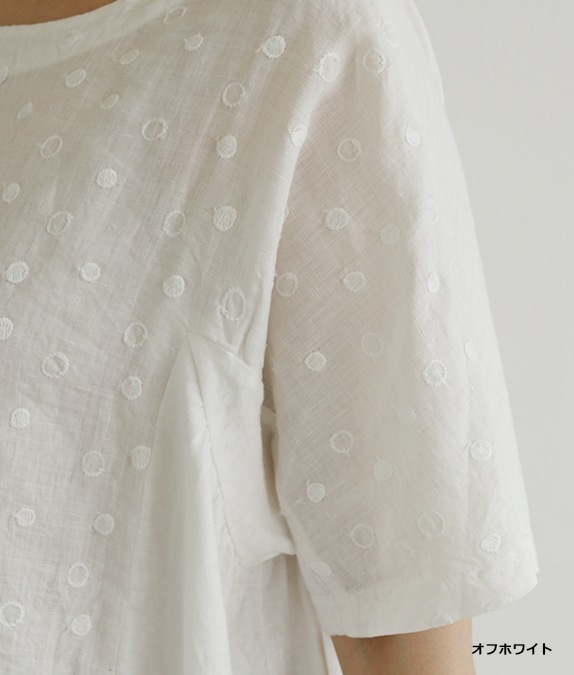 水玉リネン刺繍プルオーバーl 50代・60代からの婦人服