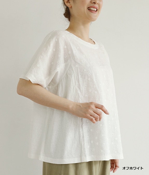 水玉リネン刺繍プルオーバーl 50代・60代からの婦人服