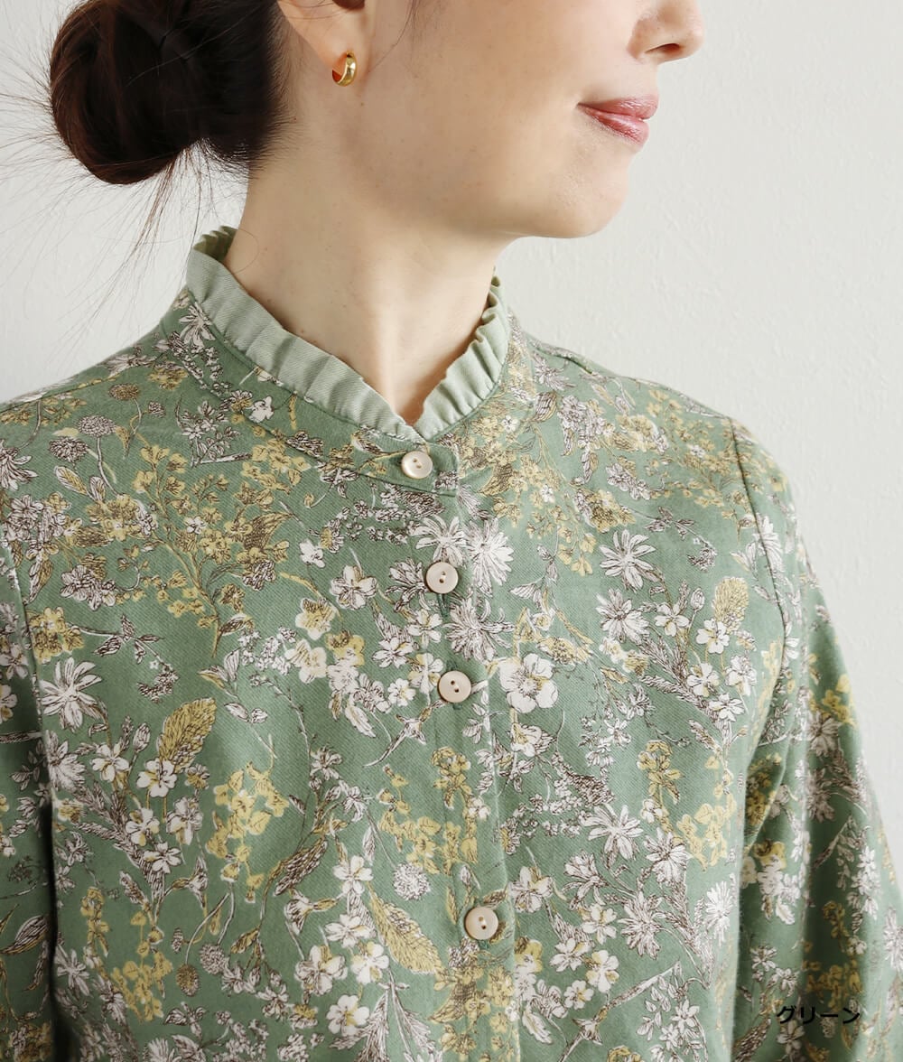 20ビエラ起毛花柄ブラウス