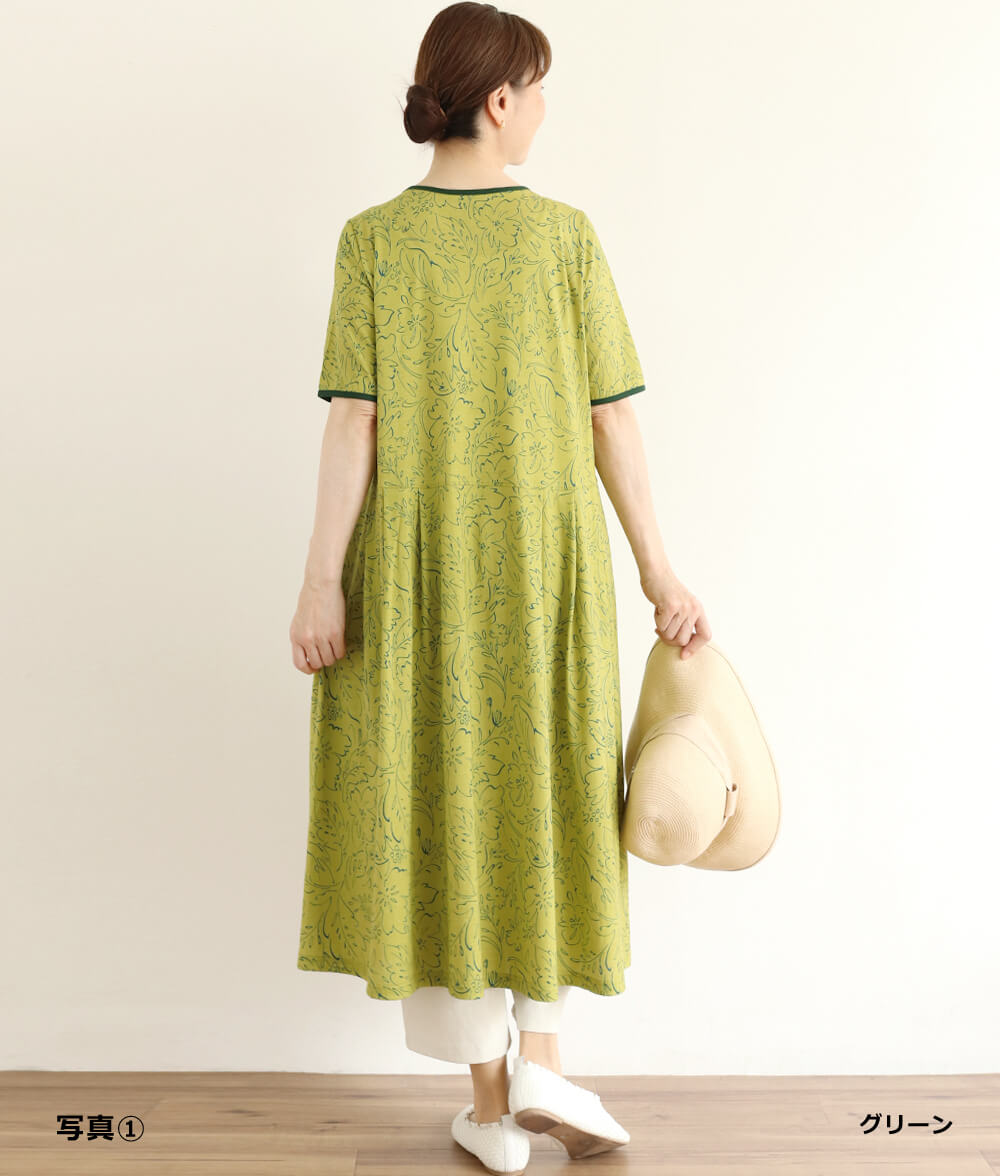 【SALE20%OFF】ラインフラワーワンピース
