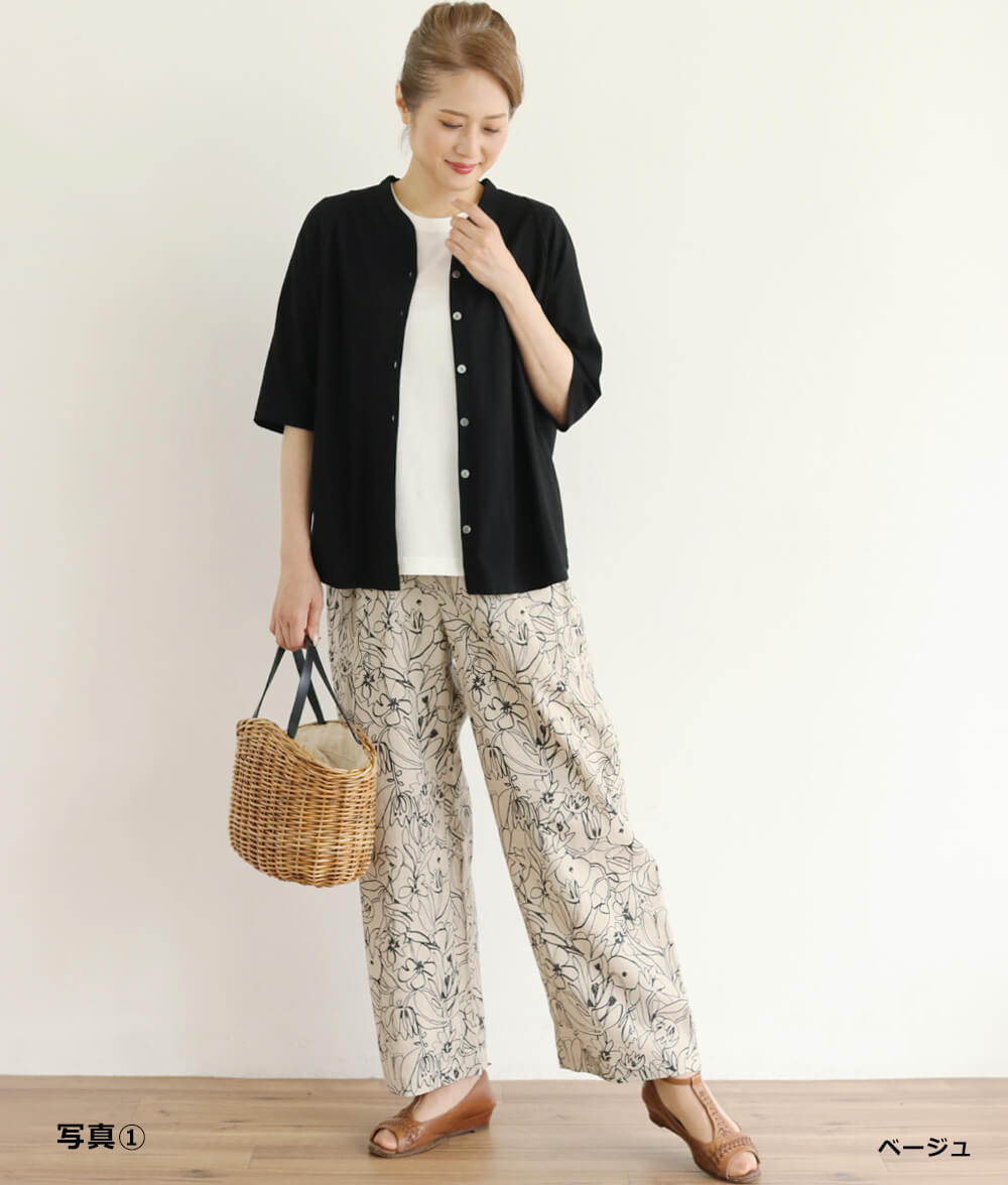【SALE20%OFF】綿＆麻パンツ(線の花)