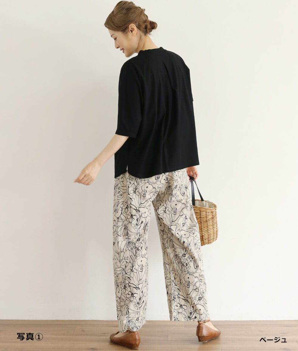 【SALE20%OFF】綿＆麻パンツ(線の花)