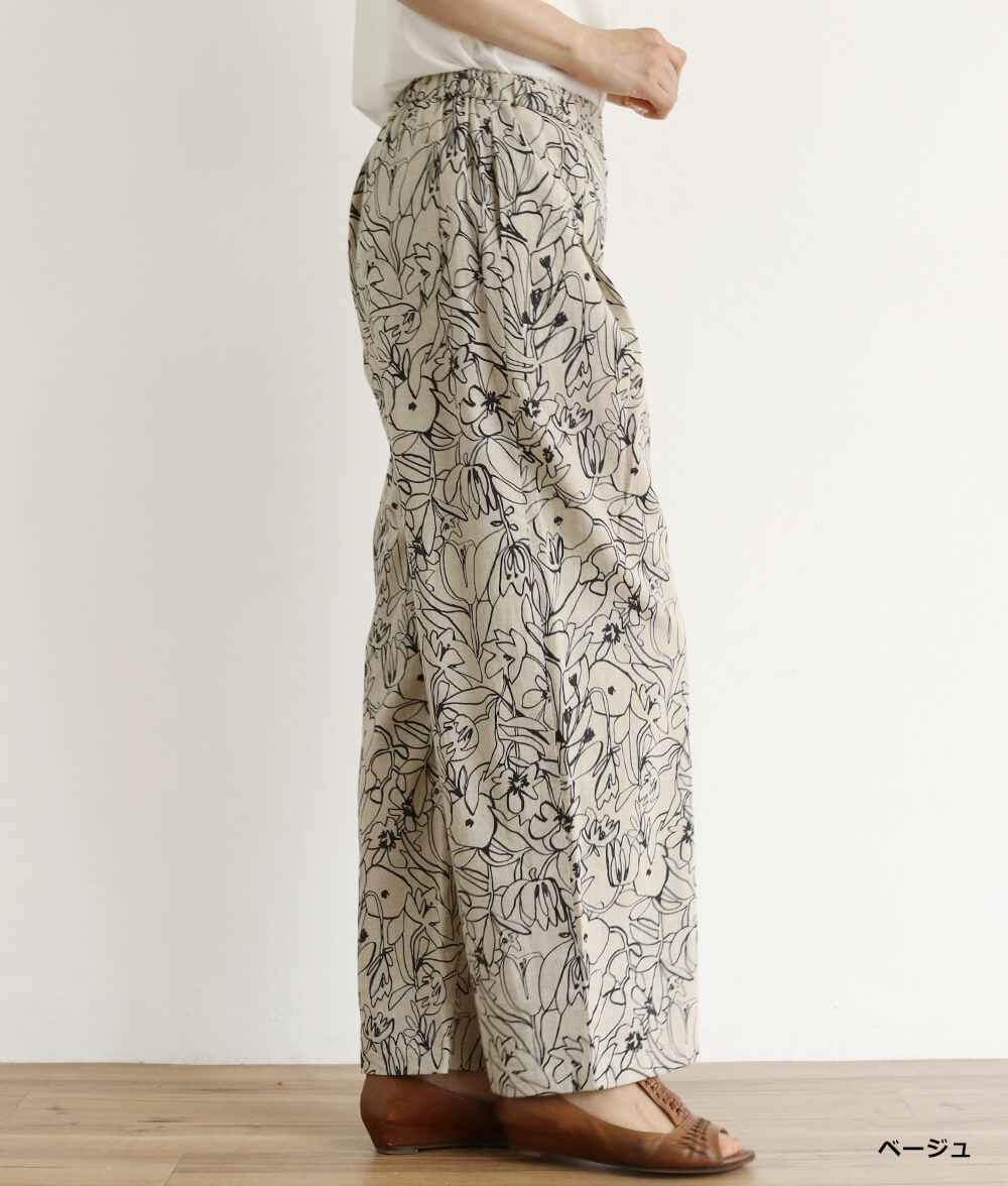 【SALE20%OFF】綿＆麻パンツ(線の花)