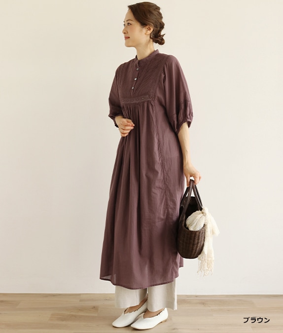 【EIGHT DAYS A WEEK】*パフピンタックワンピース* 綿ボイルピンタックワンピースl 50代・60代からの婦人服