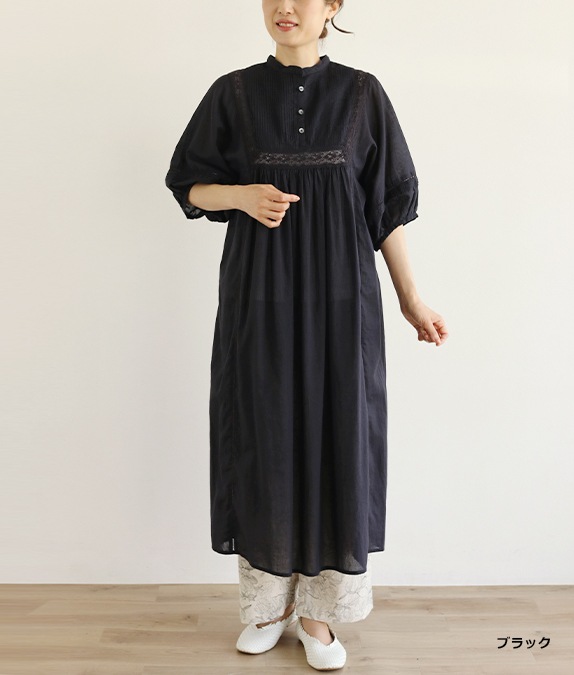 綿ボイルピンタックワンピースl 50代・60代からの婦人服