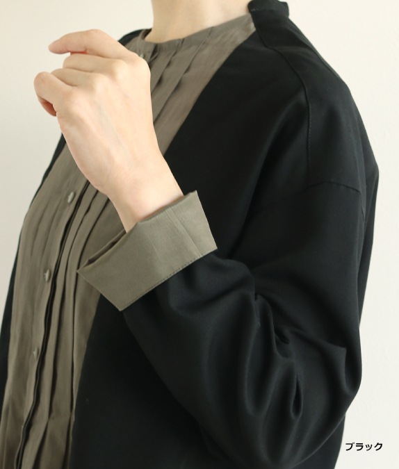 【SALE60%OFF】異素材使いタックブラウス