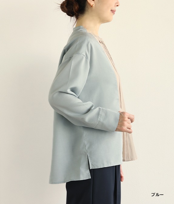 【SALE60%OFF】異素材使いタックブラウス