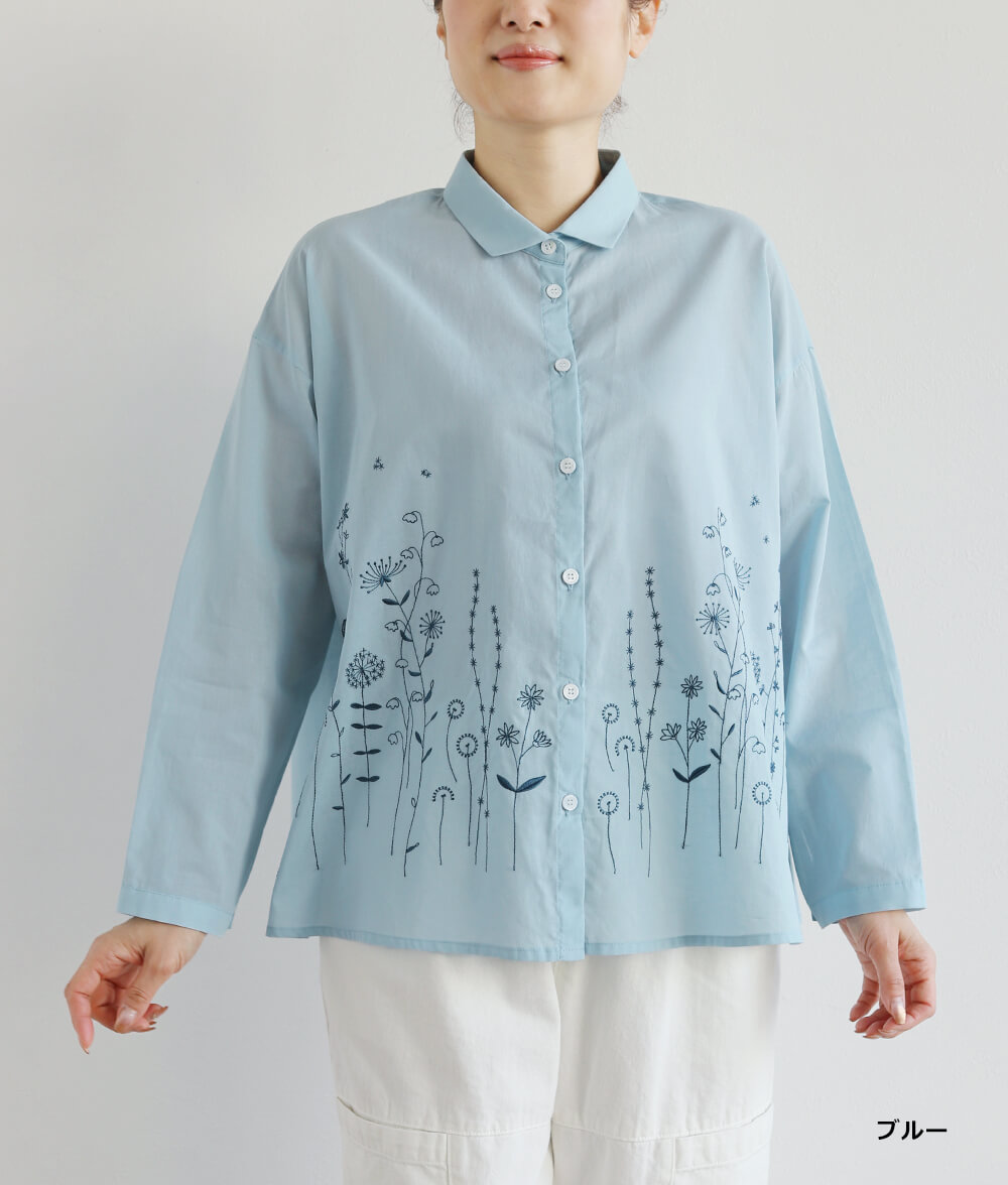 草花刺繍ブラウス前開き