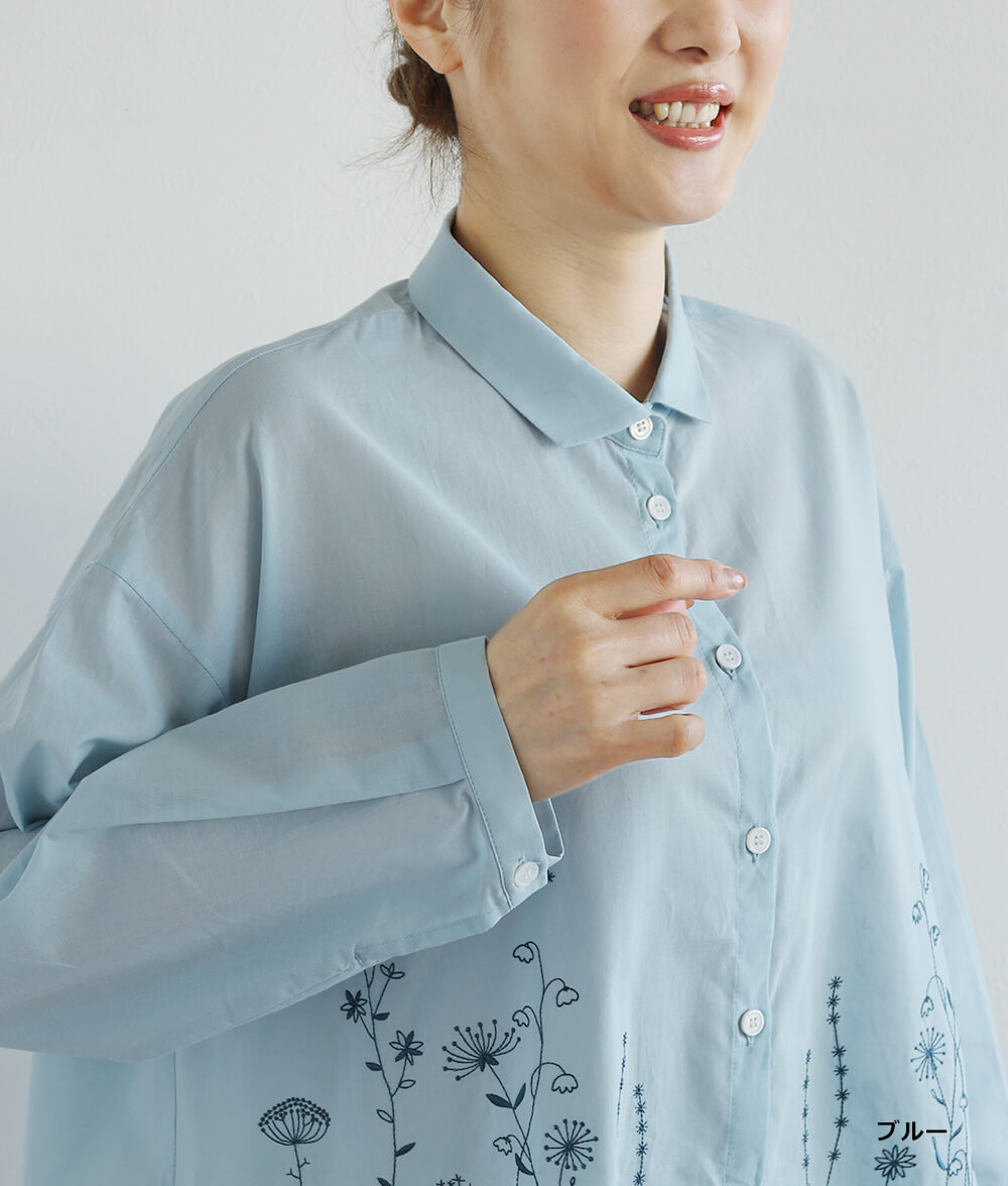 草花刺繍ブラウス前開き