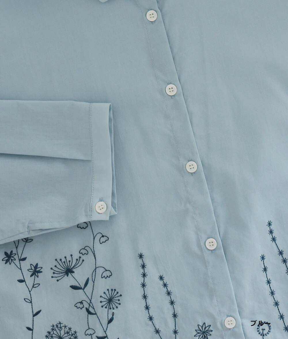 草花刺繍ブラウス前開き