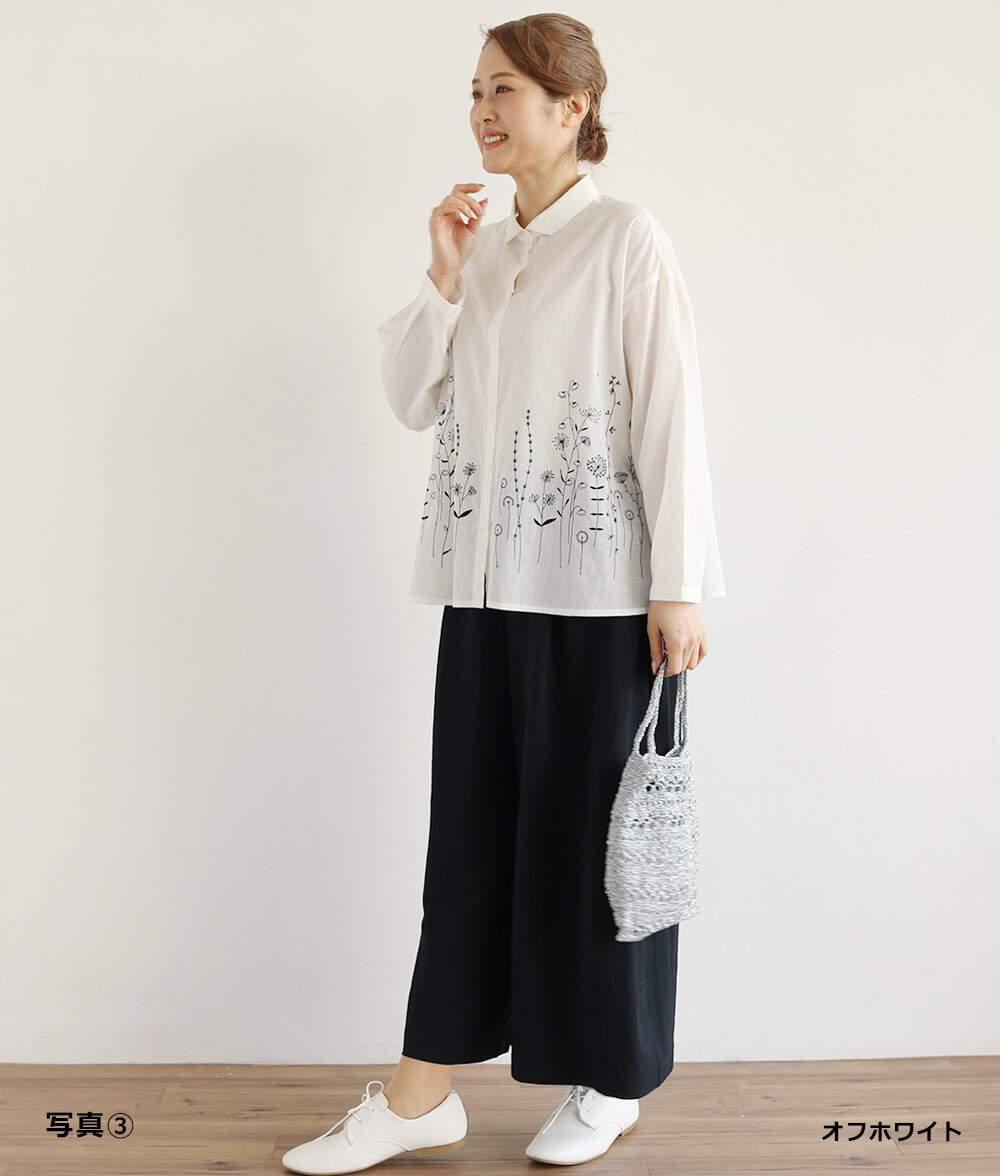 草花刺繍ブラウス前開き