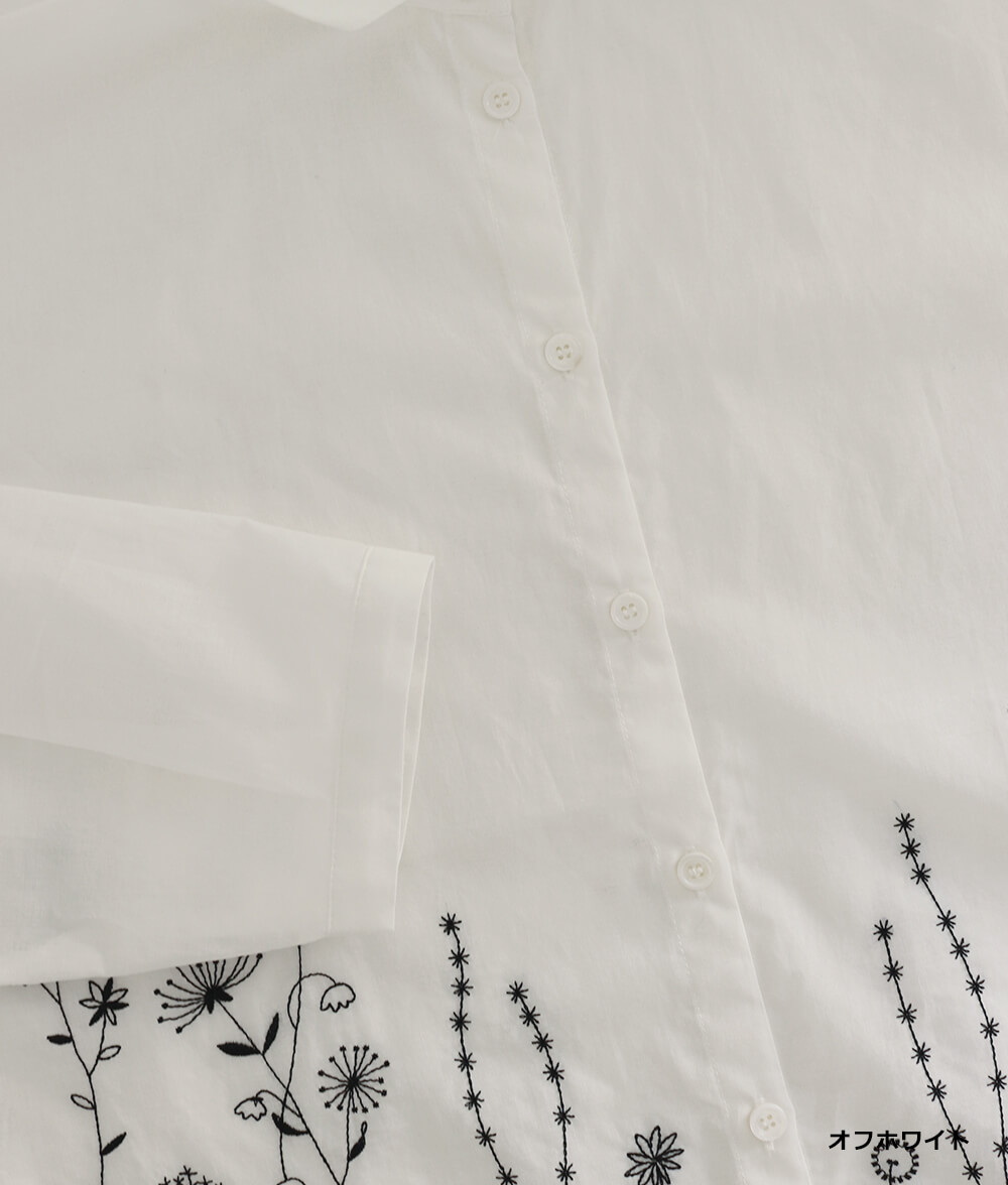 草花刺繍ブラウス前開き