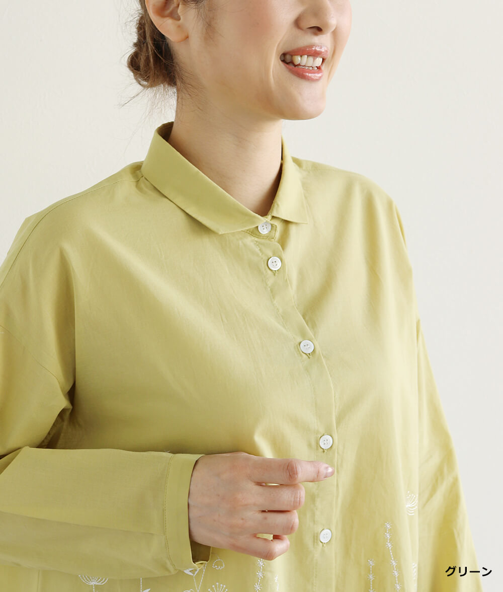 草花刺繍ブラウス前開き