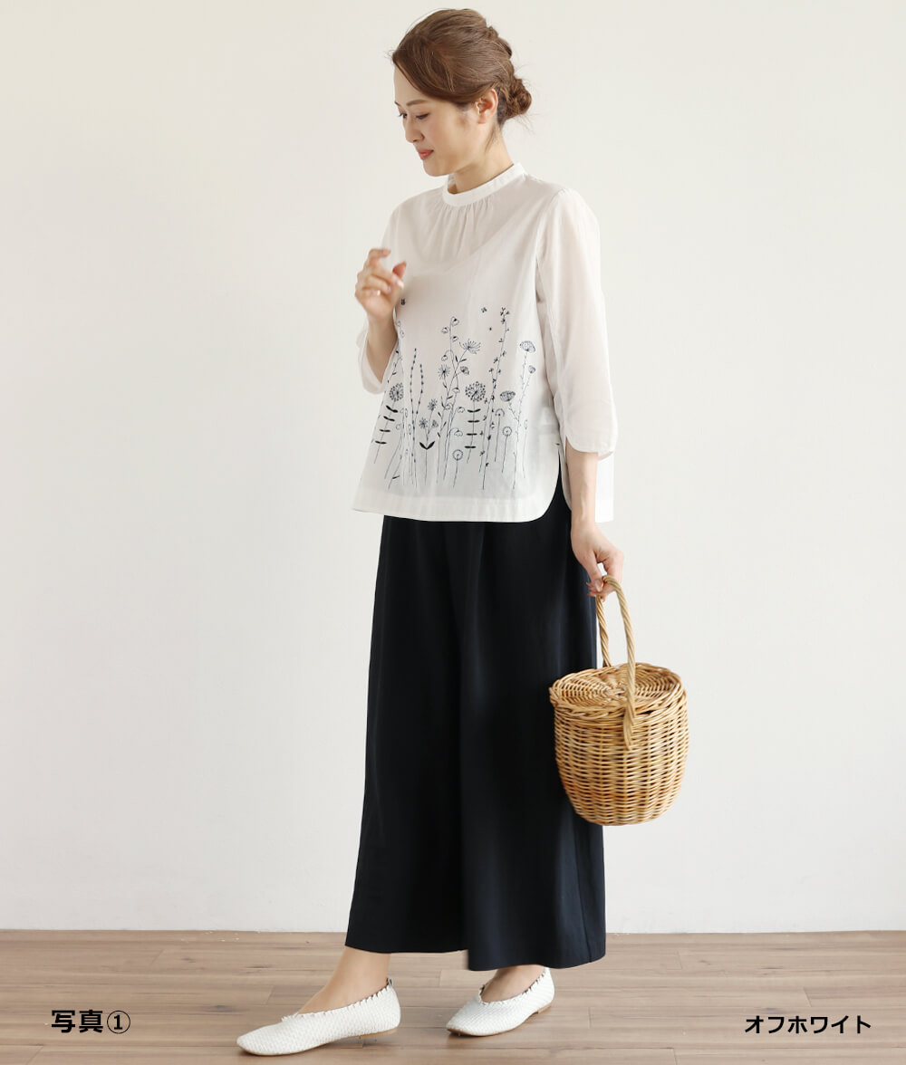 草花刺繍ブラウスかぶり