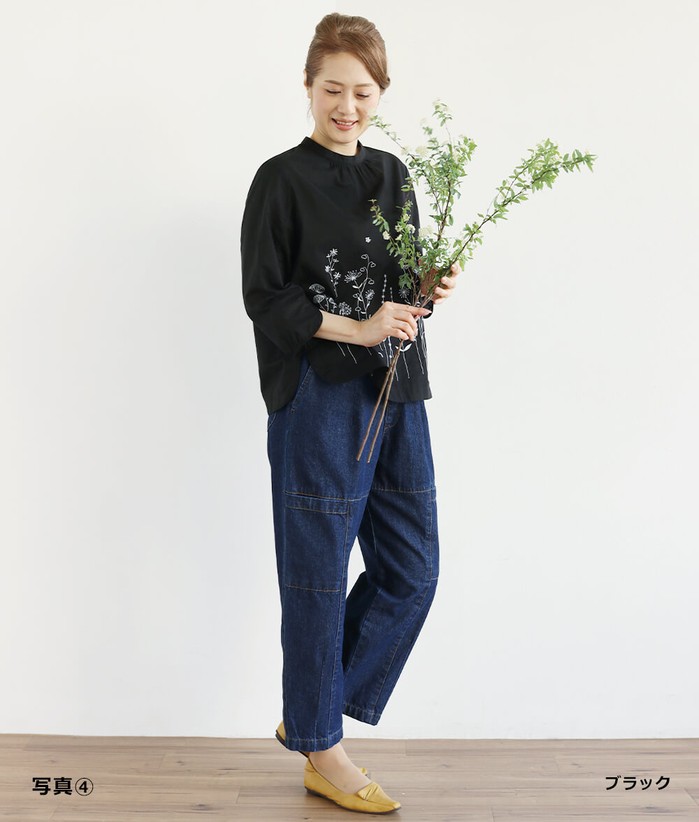 草花刺繍ブラウスかぶり