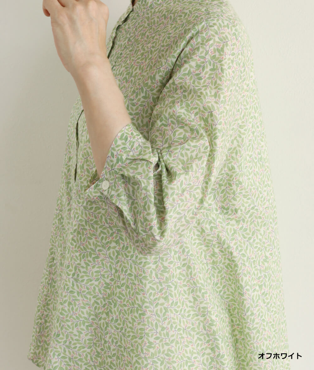【SALE20%OFF】リーフ柄フレアーブラウス