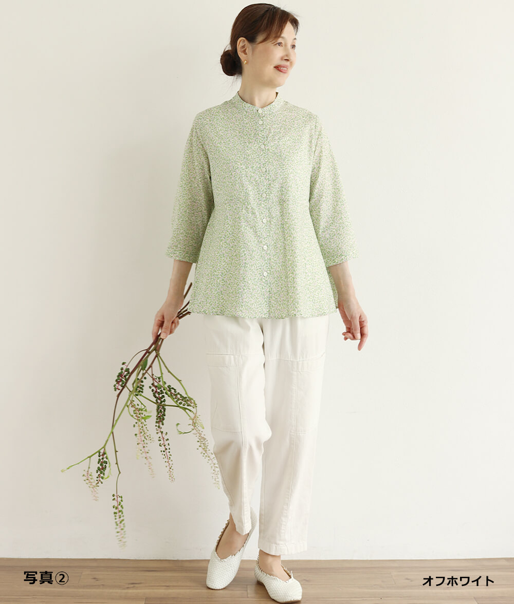 【SALE20%OFF】リーフ柄フレアーブラウス