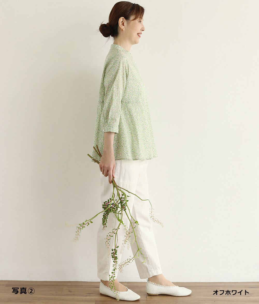 【SALE20%OFF】リーフ柄フレアーブラウス