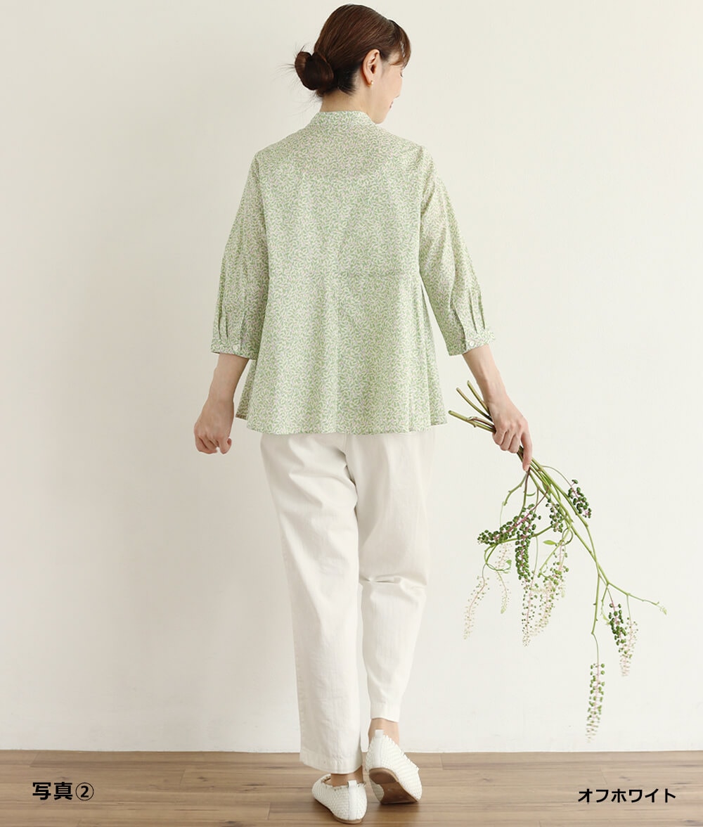 【SALE20%OFF】リーフ柄フレアーブラウス