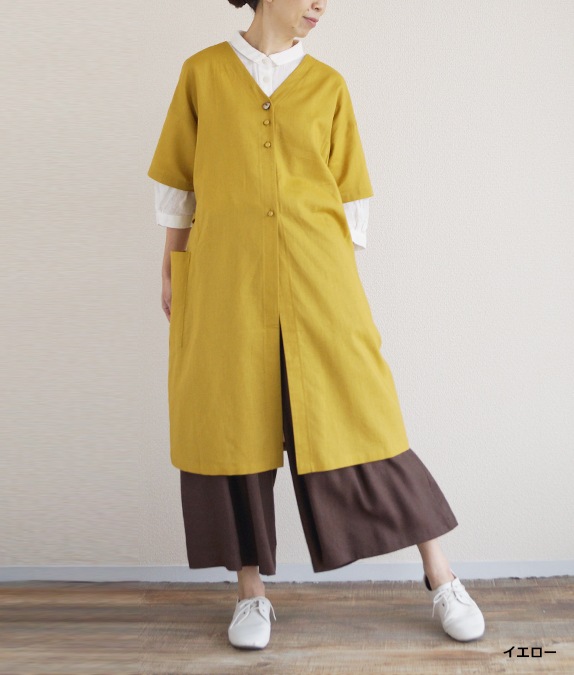 綿麻五分袖2way割烹着