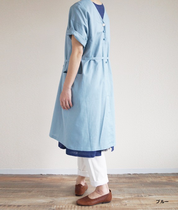 綿麻五分袖2way割烹着