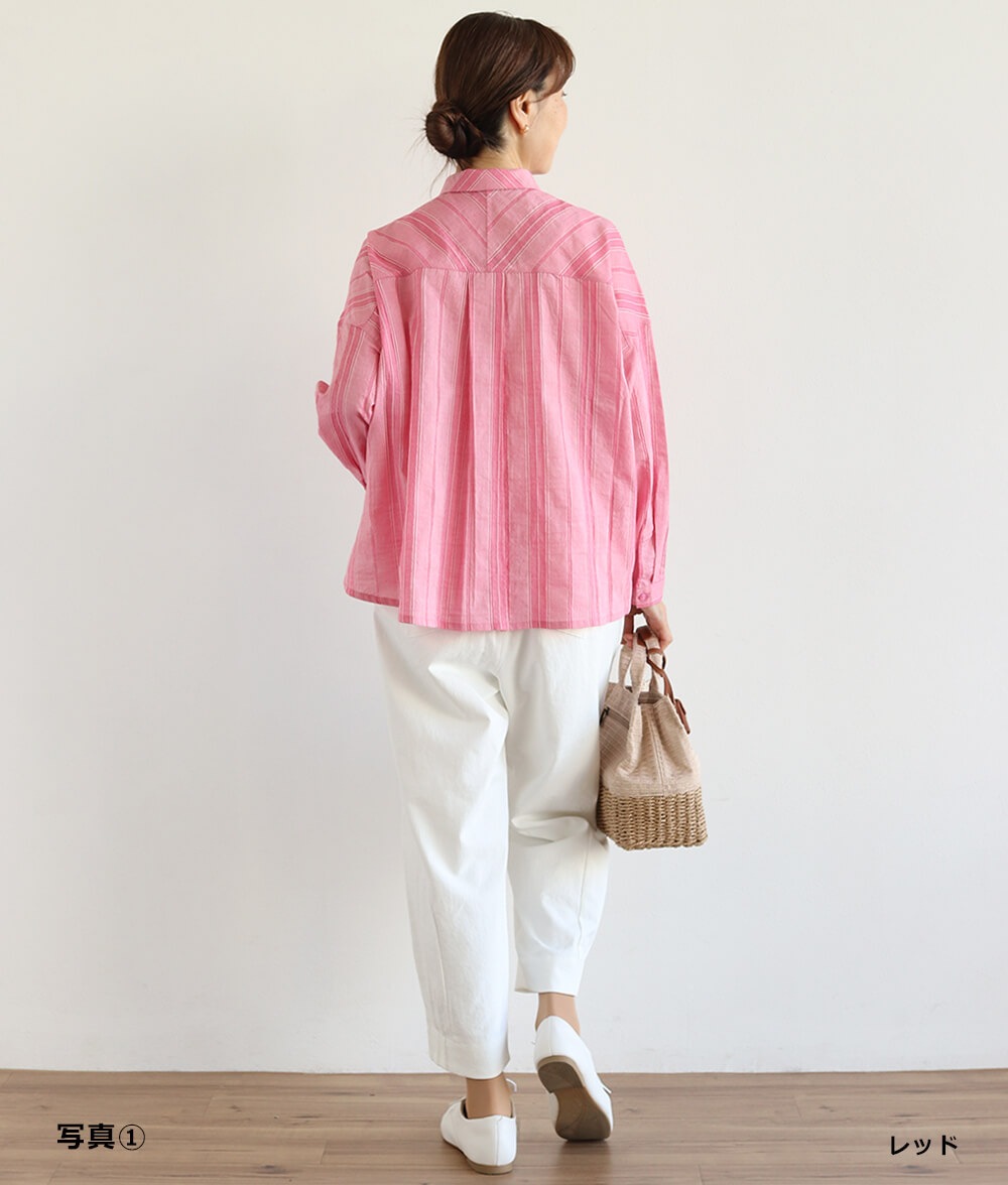 コットンドビーストライプブラウス