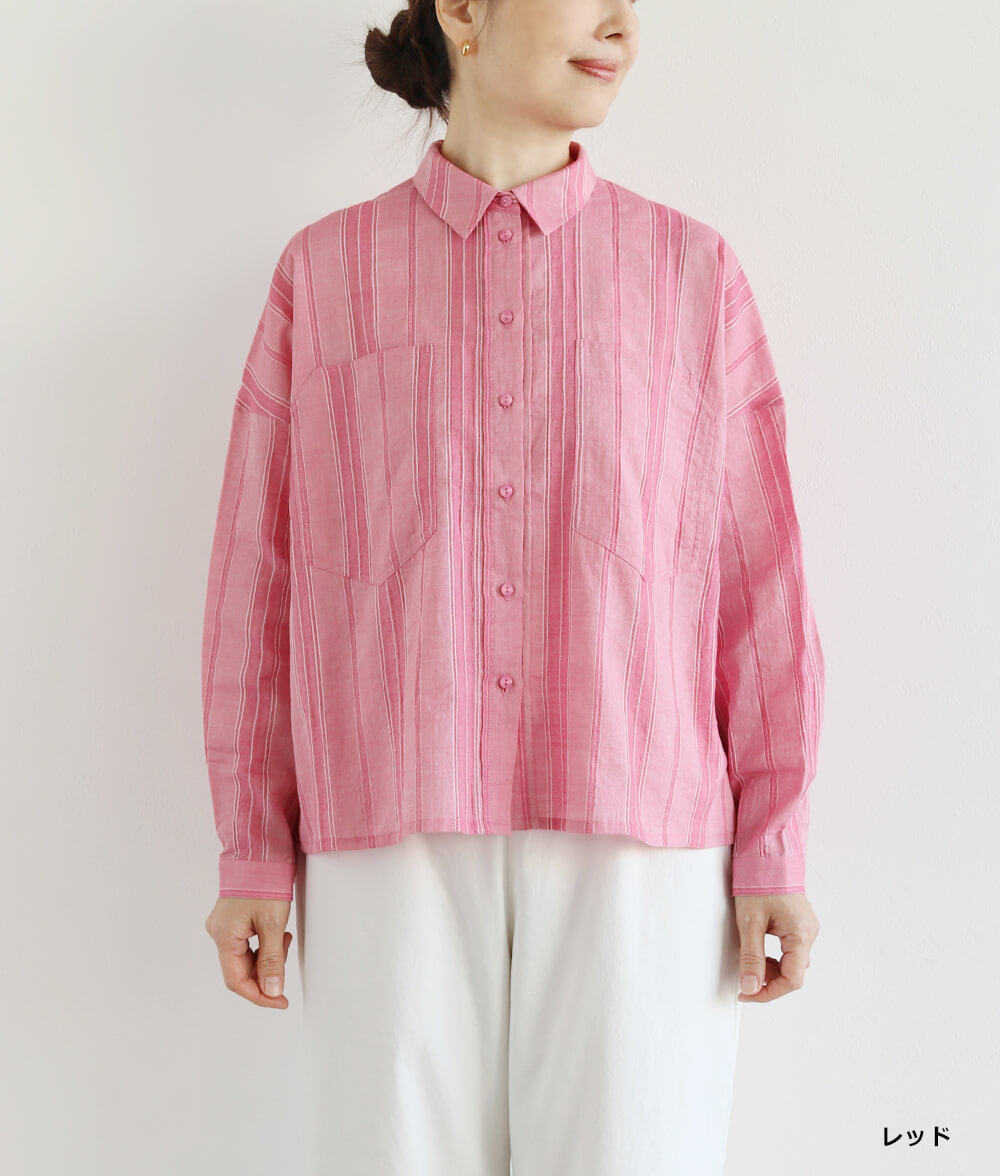 コットンドビーストライプブラウスl 50代・60代からの婦人服