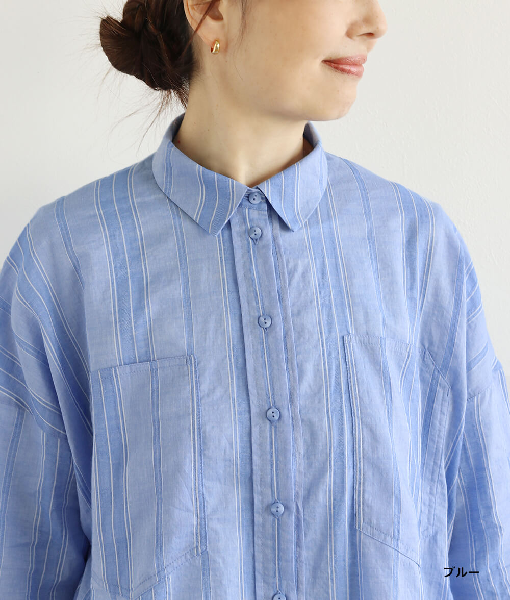 コットンドビーストライプブラウス