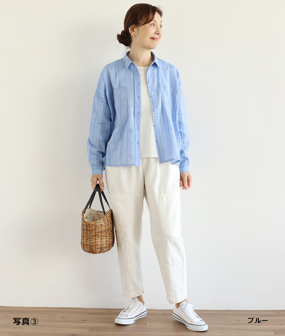 コットンドビーストライプブラウス