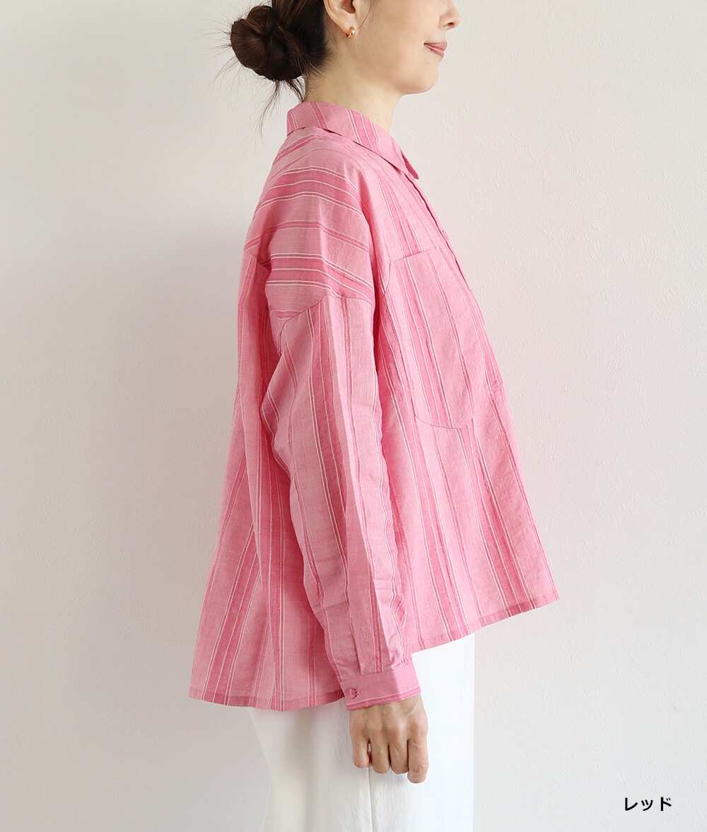 コットンドビーストライプブラウス